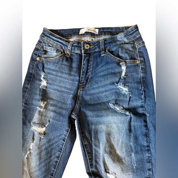 Kancan Distressed Dark Denim Midrise Stretch Jeans, Size 7/27, Grunge, Destroyed - Picture 4 of 11